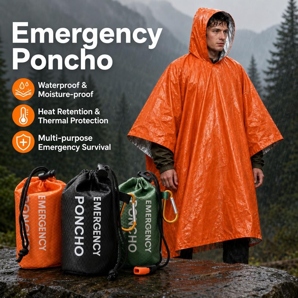 Camping Rain Poncho - Kit de poncho impermeable portátil para