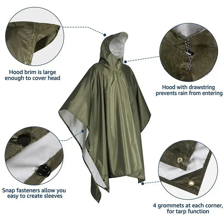 Poncho impermeable con capucha - Camping Rain Poncho reseña y precio